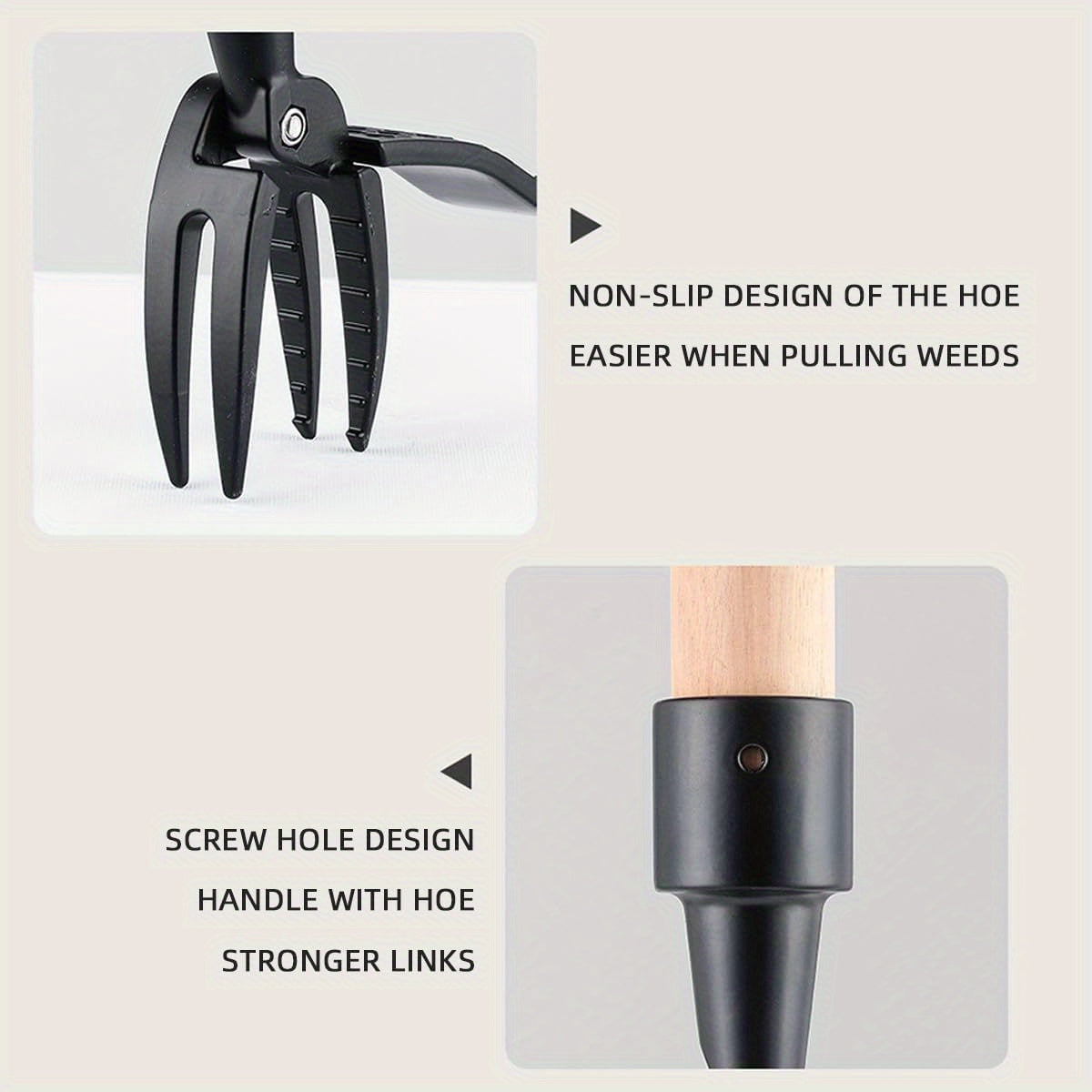 Black Ergonomic Garden Weeding Tool with Aluminum Handle and 4-Prong Claws