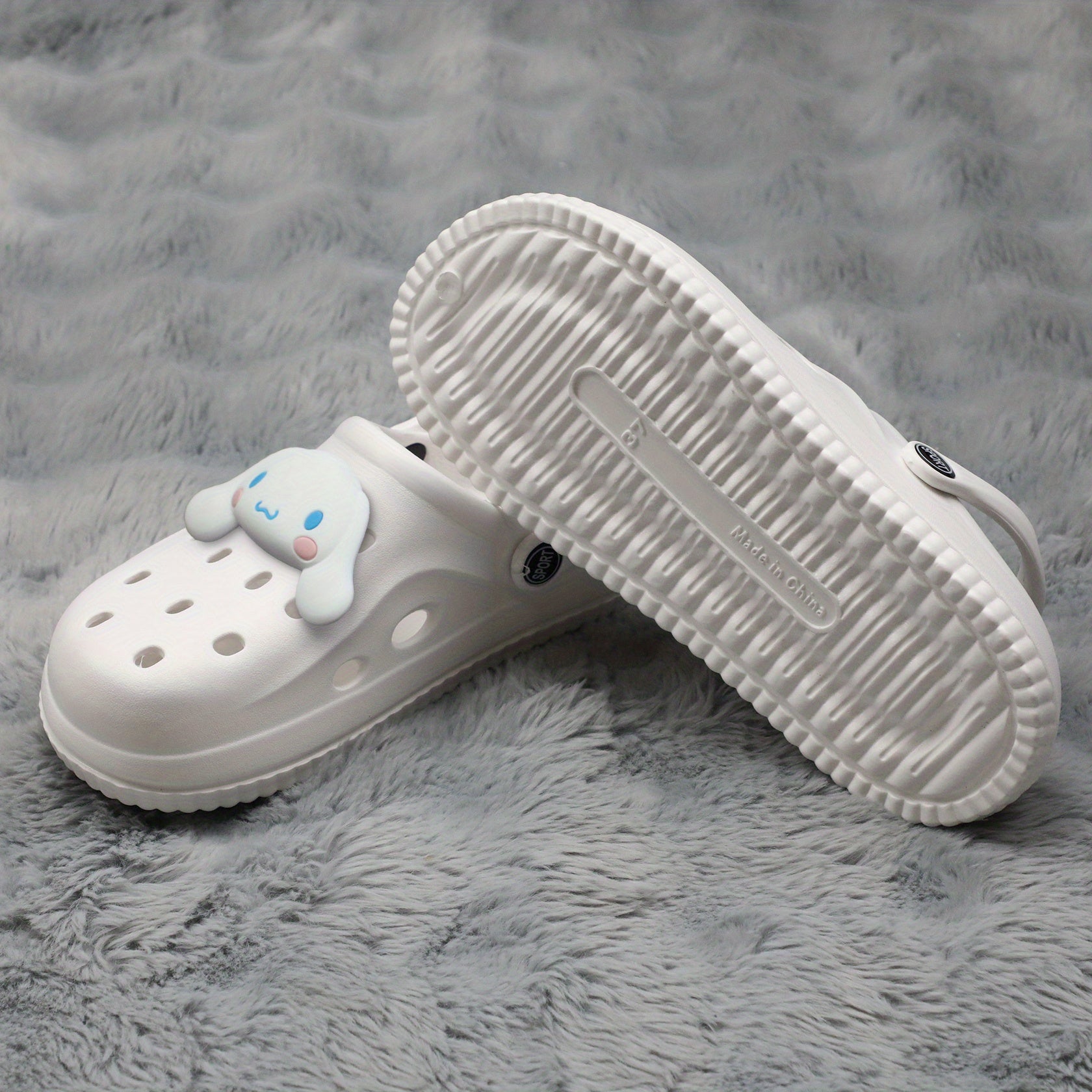 Unisex EVA Clog Slippers with Cartoon Pattern Black White Indoor Outdoor