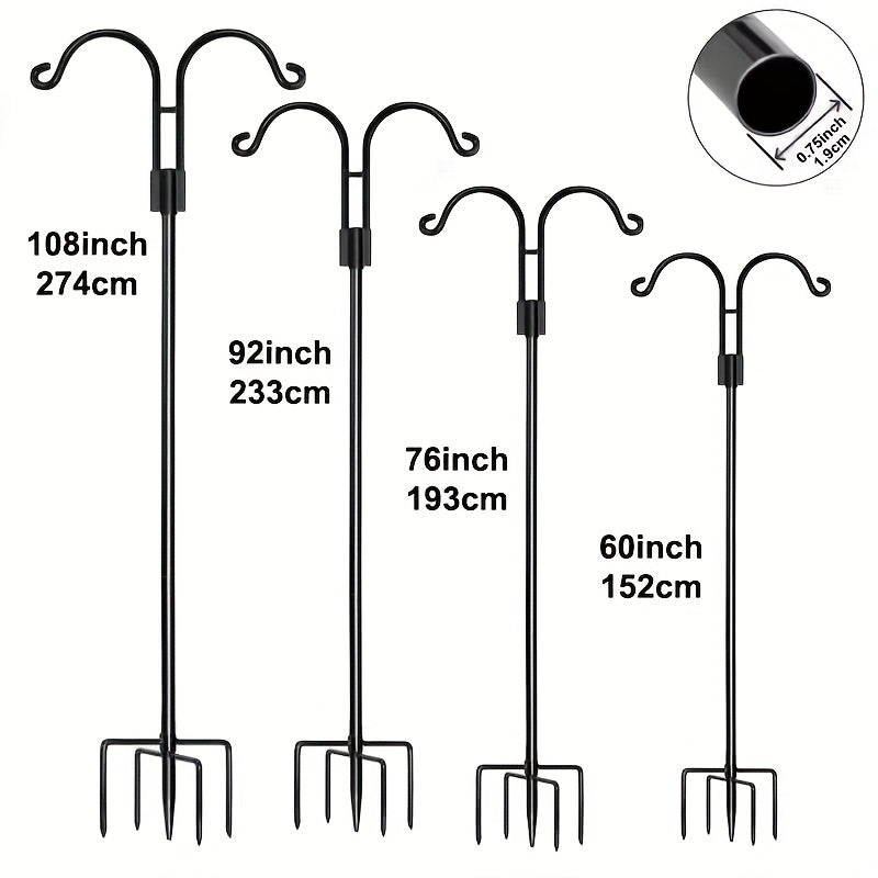 Outdoor Double Hook for Bird Feeders Plants Lanterns Metal Garden Pole with 5-Claw Base