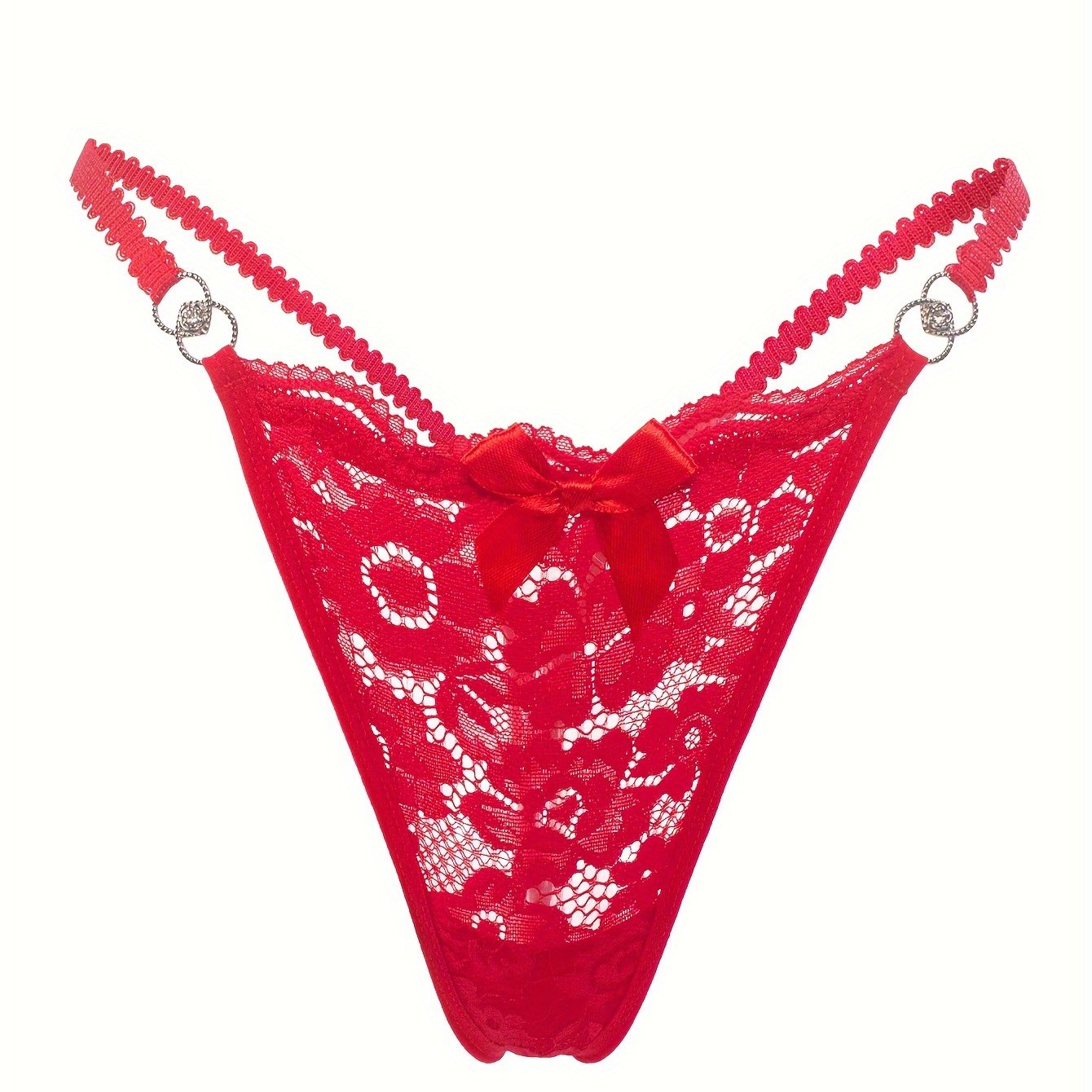 Women's Floral Lace Thongs with Bow Tie Cutout Lingerie
