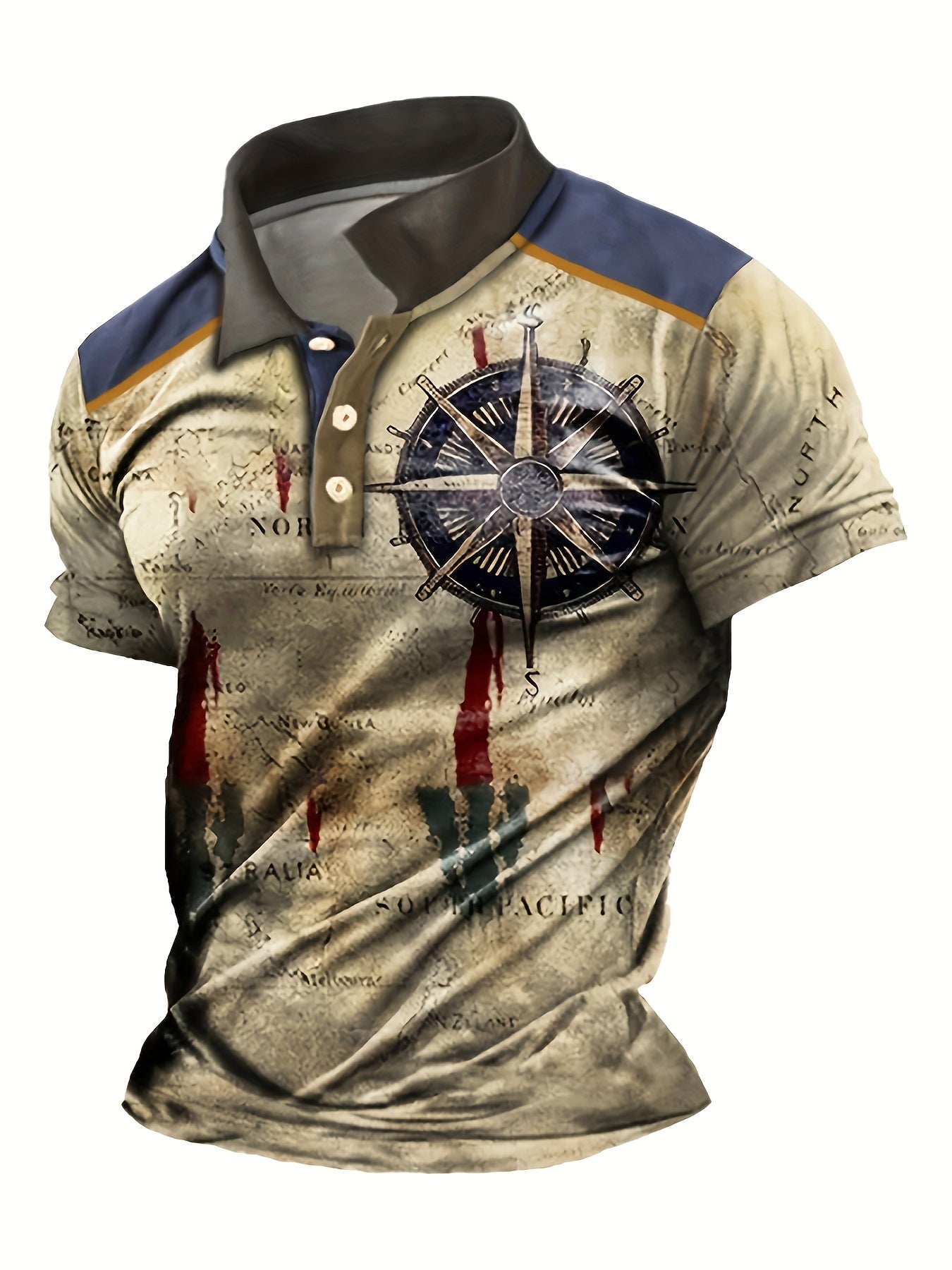 Plus Size Vintage Casual 3D Compass Print Golf Shirt for Men Summer Stretchable Polo