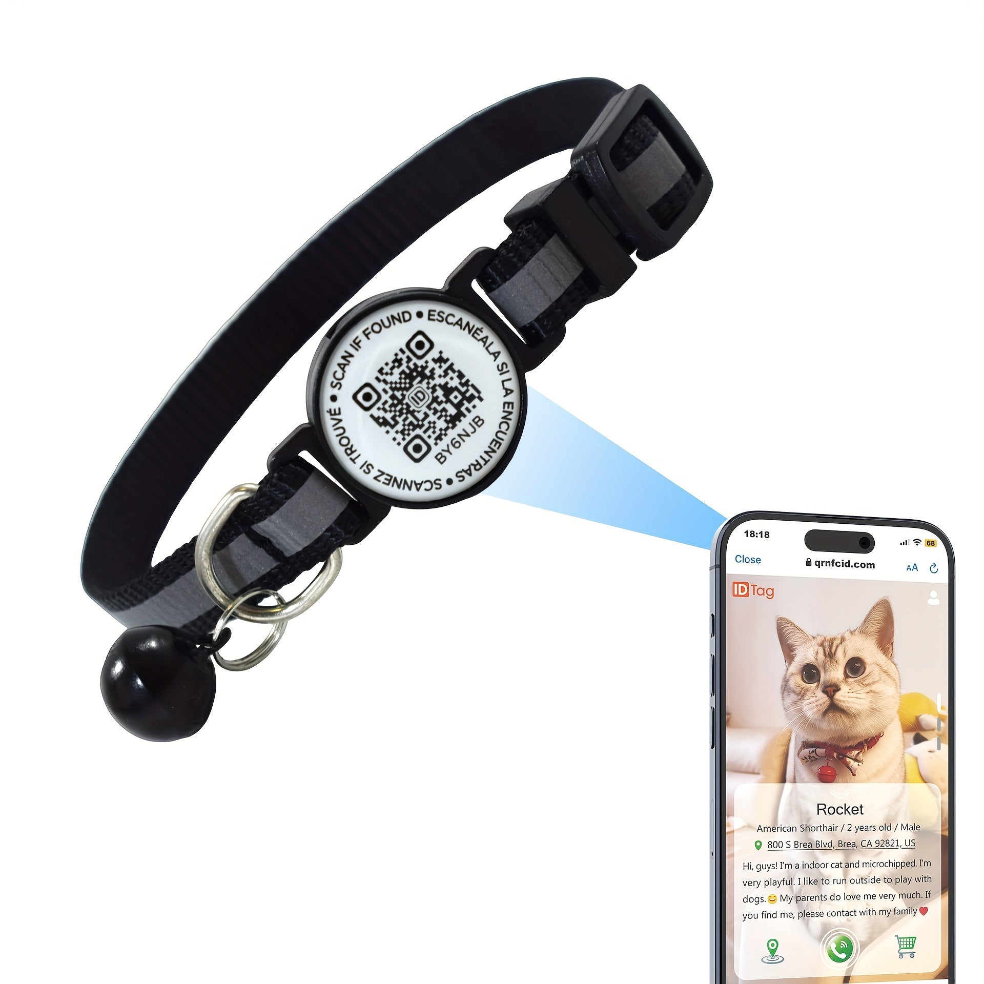 Reflective QR Code Pet Collar for Cats and Small Dogs High Visibility Night Anti-Lost Striped Polyester