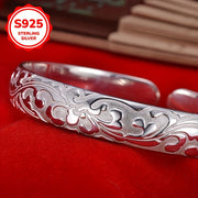 925 Sterling Silver Bangle, zamonaviy retro gullar dizayni bilan ochiq uslubda.
