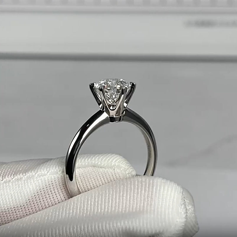 Silver Ring with 0.5 Carat Moissanite Stone and Six-Prong Setting for Engagement and Everyday Wear
