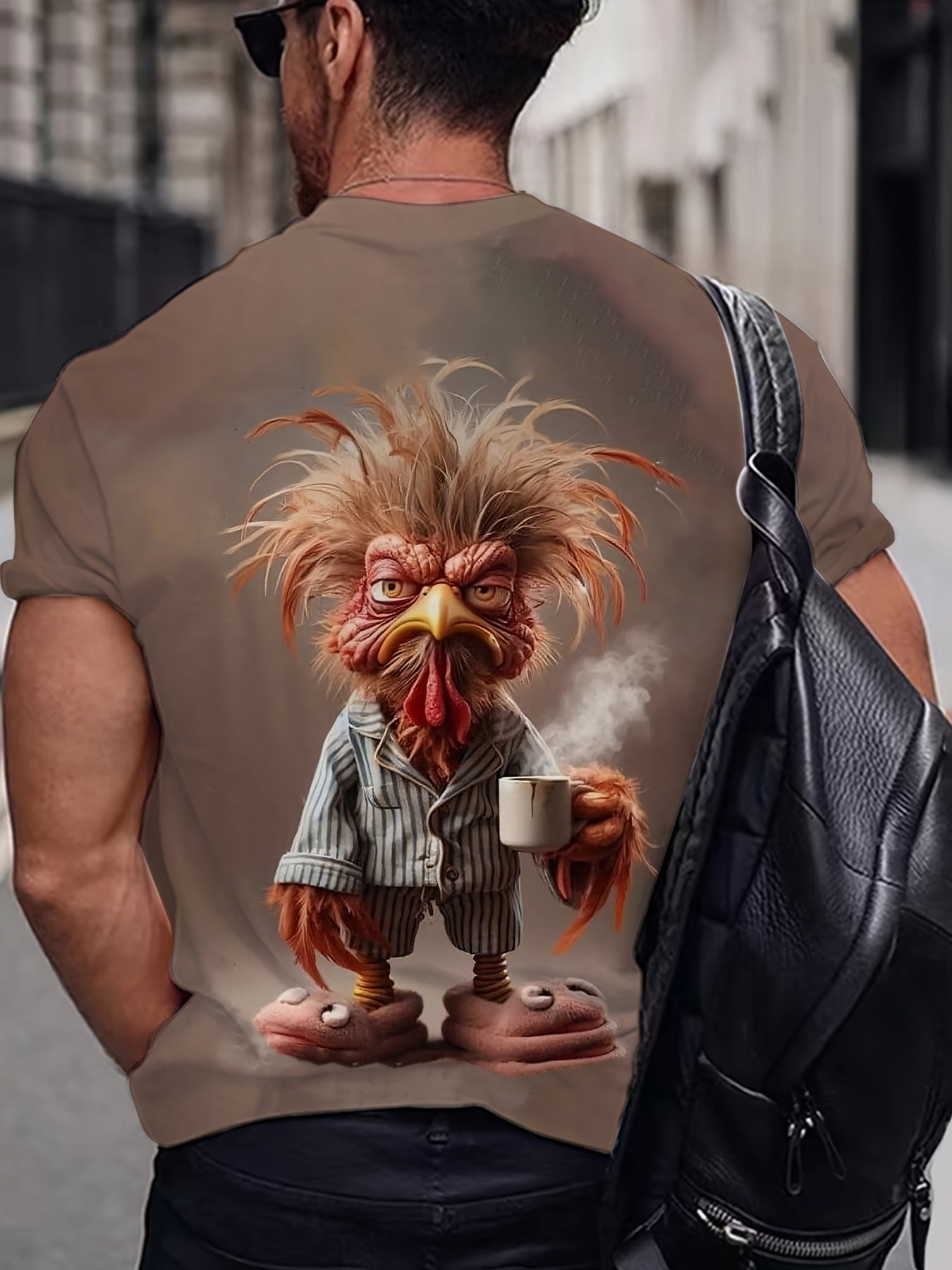 Мужская футболка большого размера с принтом петуха, круглый вырез, короткий рукав, повседневный уличный стиль, полиэстер спандекс, глубокий коричневый