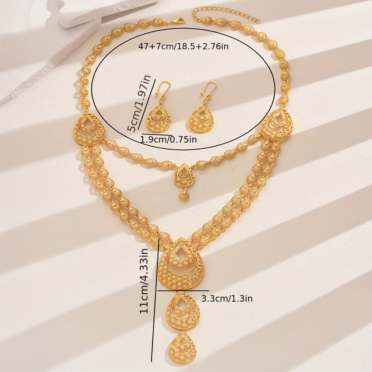 Vintage Waterdrop Necklace and Earrings Set Gold Alloy Wedding Jewelry