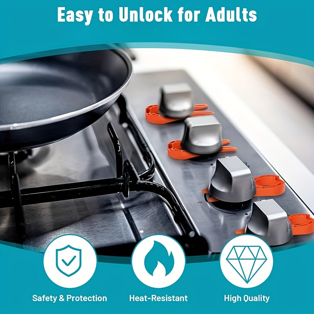 Youngsters Safety Gas Stove Knob Locks Red Easy-Grip Prevents Accidental Pressing