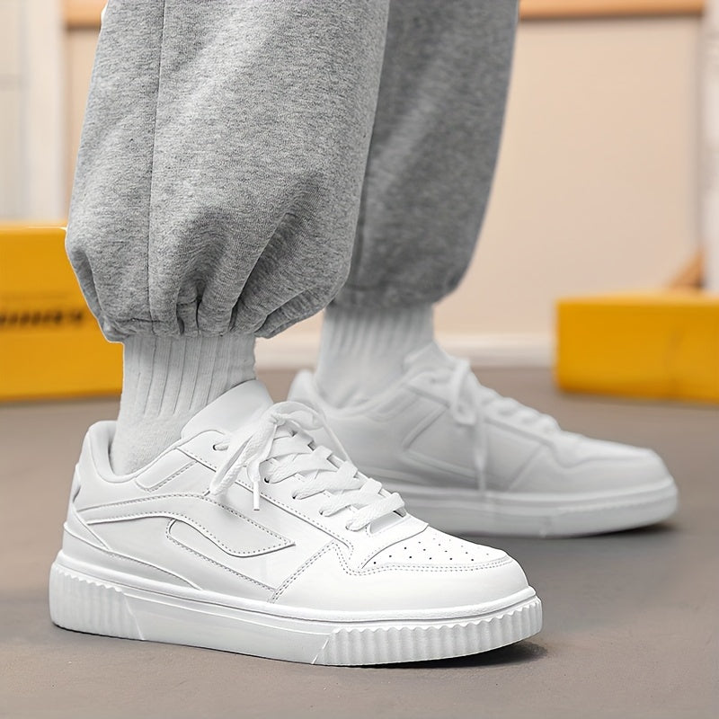 Универсальные белые кроссовки на шнуровке с дышащей сетчатой подкладкой, прочным верхом из ПУ и стелькой из ЭВА для всех сезонов.