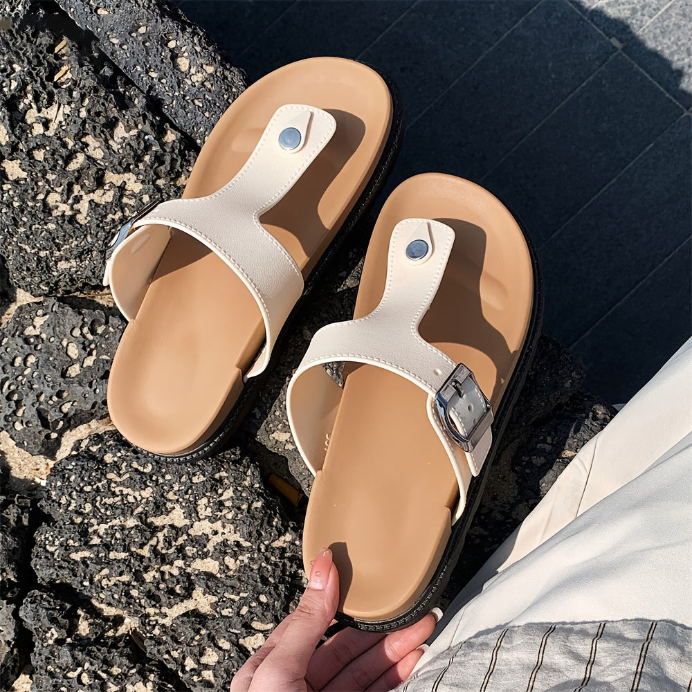 Women's Summer Slip-On Thong Sandals EVA Beach Casual Shoes Black Beige