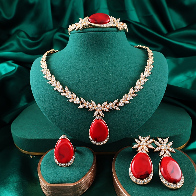 Gold Plated Alloy Jewelry Set with Rhinestones for Weddings and Gifts