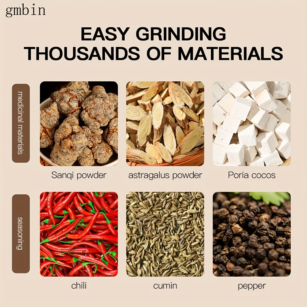 304 po'lat burchakli pichoq bilan uy sharoitida don maydalagich, tez va teng kukun tarqatish uchun. Donlarning yangi saqlanishini ta'minlash uchun qalinligini sozlash mumkin. Ovqat qo'shimchalari, qahva va o'tlar uchun mos.