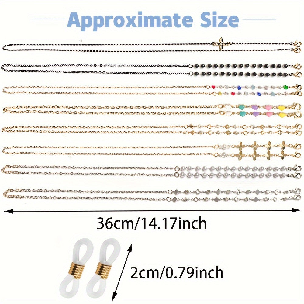 Set of 8 Assorted Styles Glasses Chains for Women and Men Anti-Slip Eyewear and Mask Lanyard
