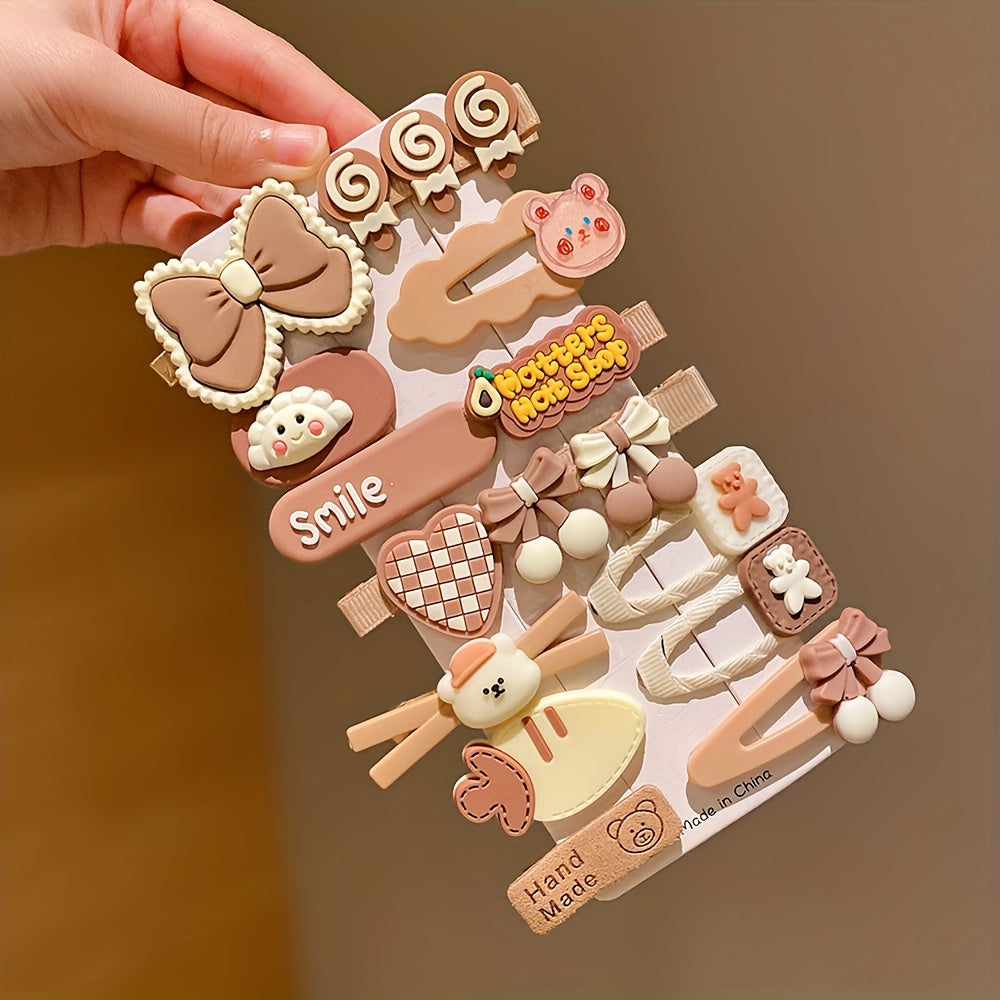 14 ta preppy uslubidagi karikatura soch qisqichlari aralash ranglarda, polyesterdan tayyorlangan. Bolalar uchun yil davomida shirin va ko'p maqsadli soch aksessuarlari.