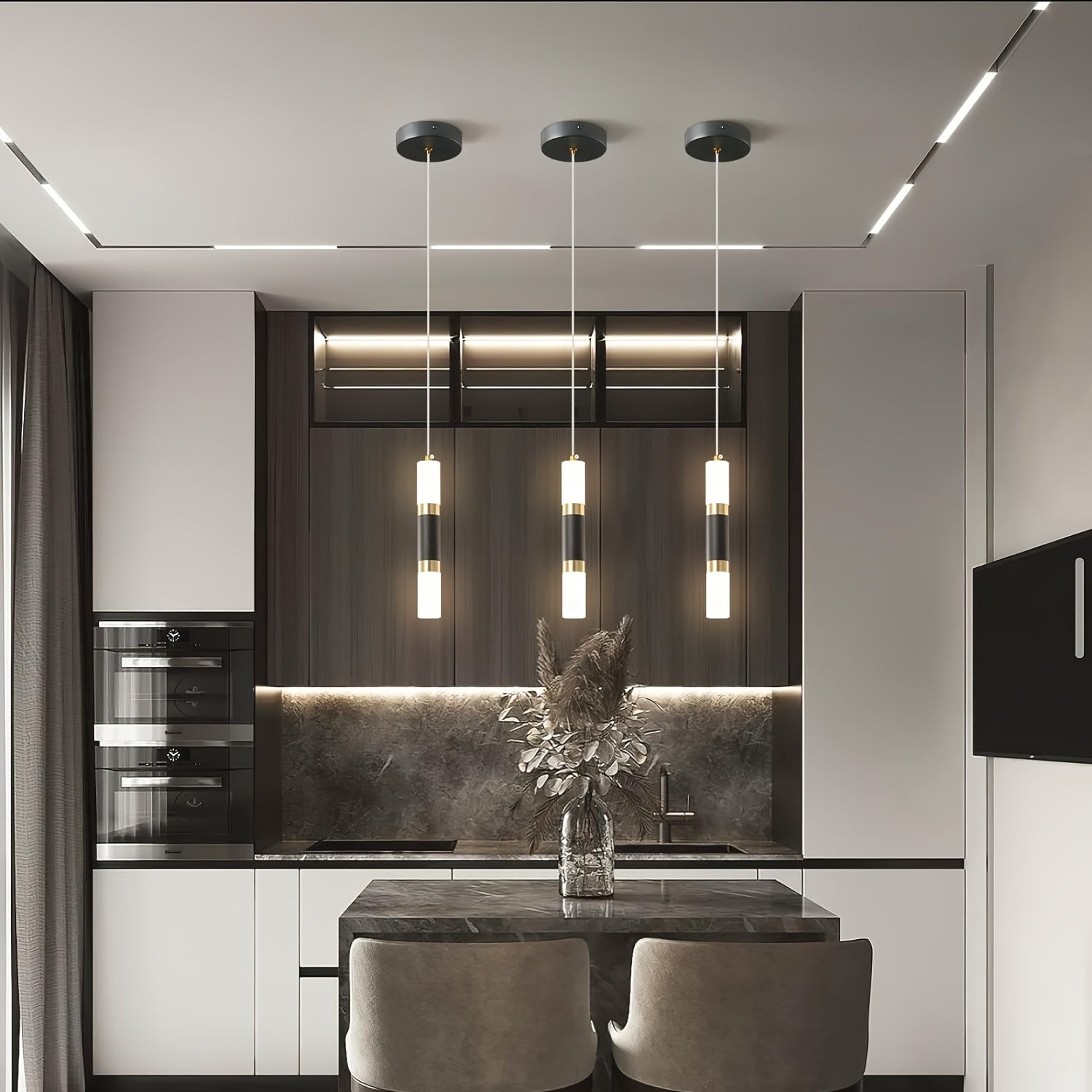 Black and Gold LED Mini Pendant Light for Kitchen Island and Bedroom Modern Acrylic Shade