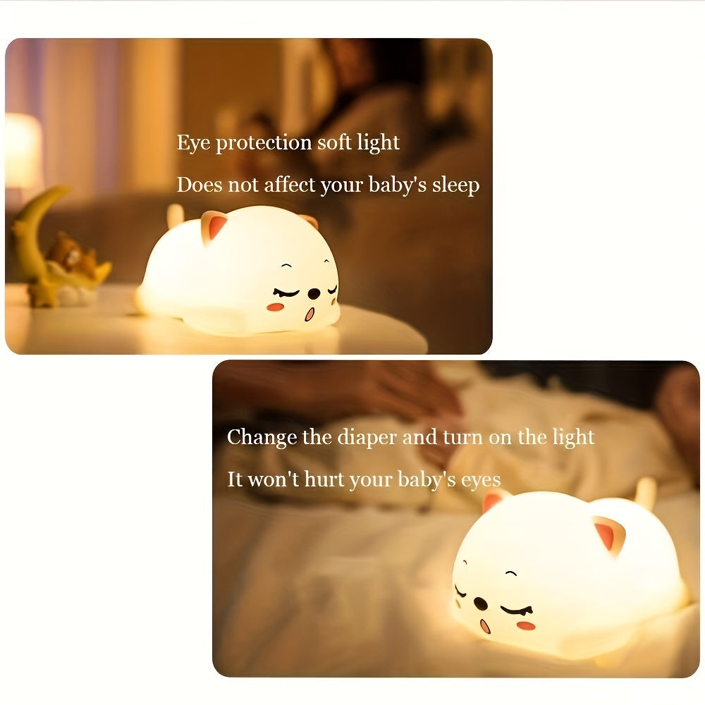 Rechargeable USB Touch-Controlled Cartoon Cat Night Light for Kids Room Decor