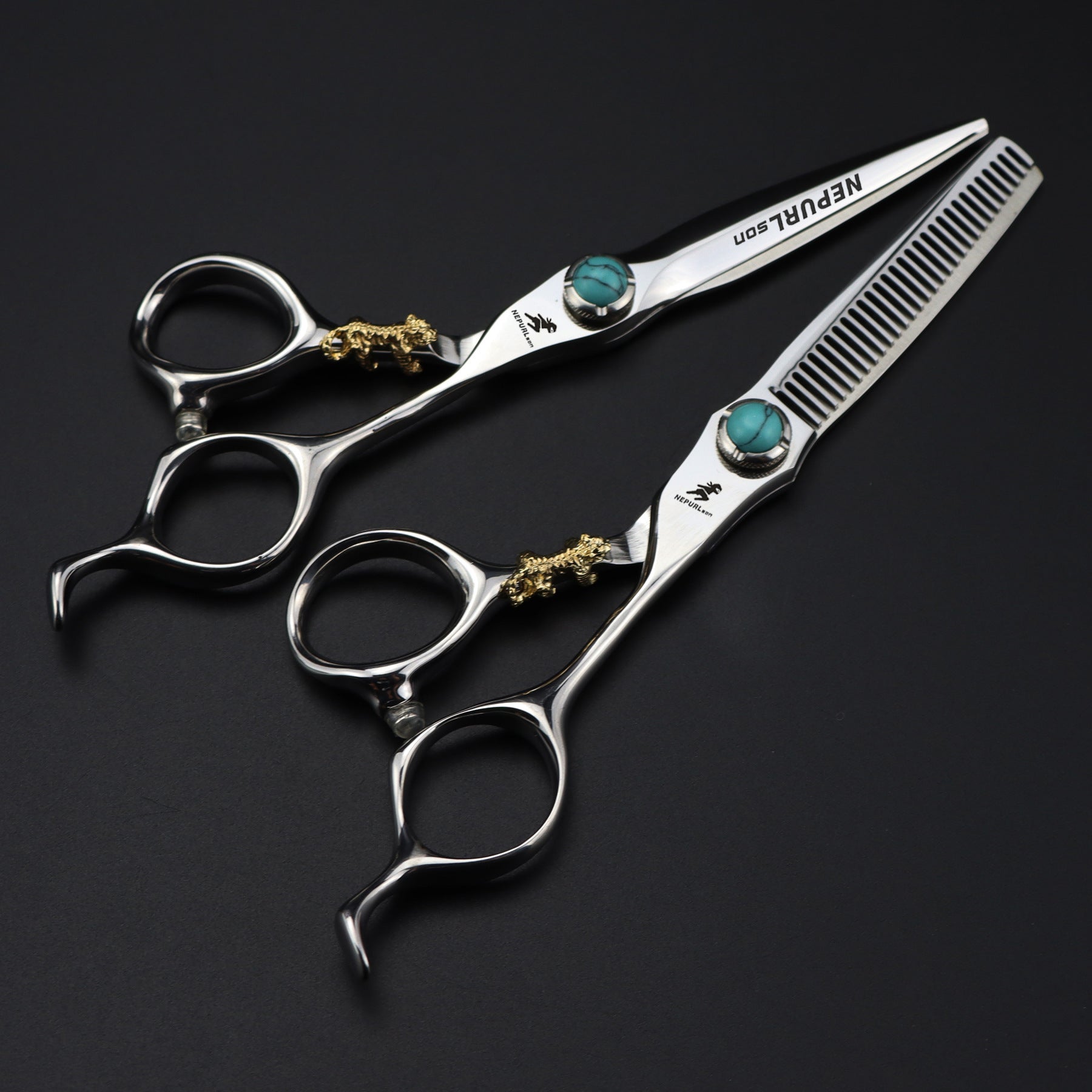 6-Inch Professional Hairdressing Scissors Texturizing Shears for Dry and Textured Hair Right-Handed Gold Tiger Design