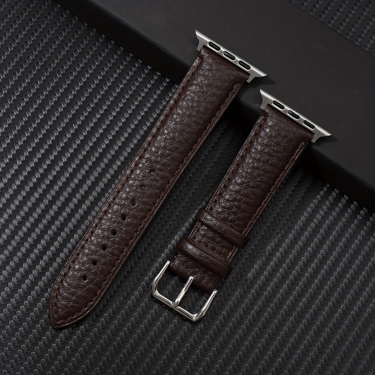 Navy Blue Synthetic Leather Watch Band for Apple Watch with Stainless Steel Clasp Compatible with Series 3-9