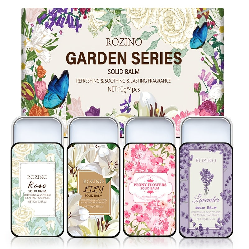 Set of 4 Solid Perfume Balms in Lavender Lily Peony Rose Scents for Women and Adults