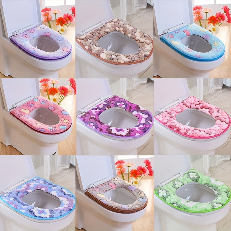 Coral Velvet Toilet Seat Cover Washable Knit Cotton Universal Fit Cushion