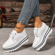 Women's White Synthetic Chunky Platform Lace-Up Shoes with Hidden Heel