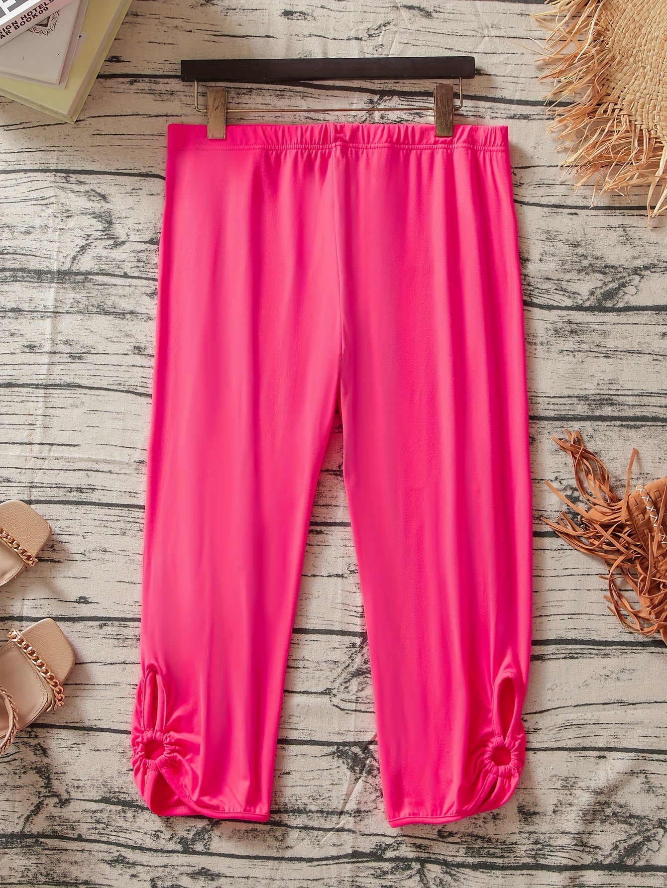 Plus Size Black Stretchy Casual Pants for Women Elastic Waistband Machine Washable