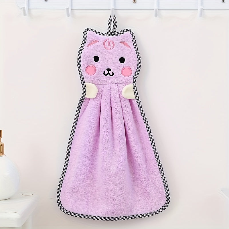 Cute Kitty Pattern Towels Soft Absorbent Coral Fleece Bathroom Towels