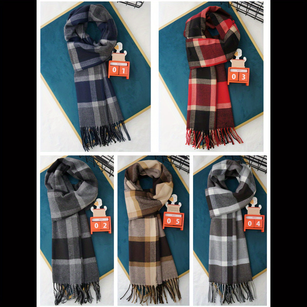 Multicolored Striped Checkered Winter Shawl Woolen Scarf for Men Women