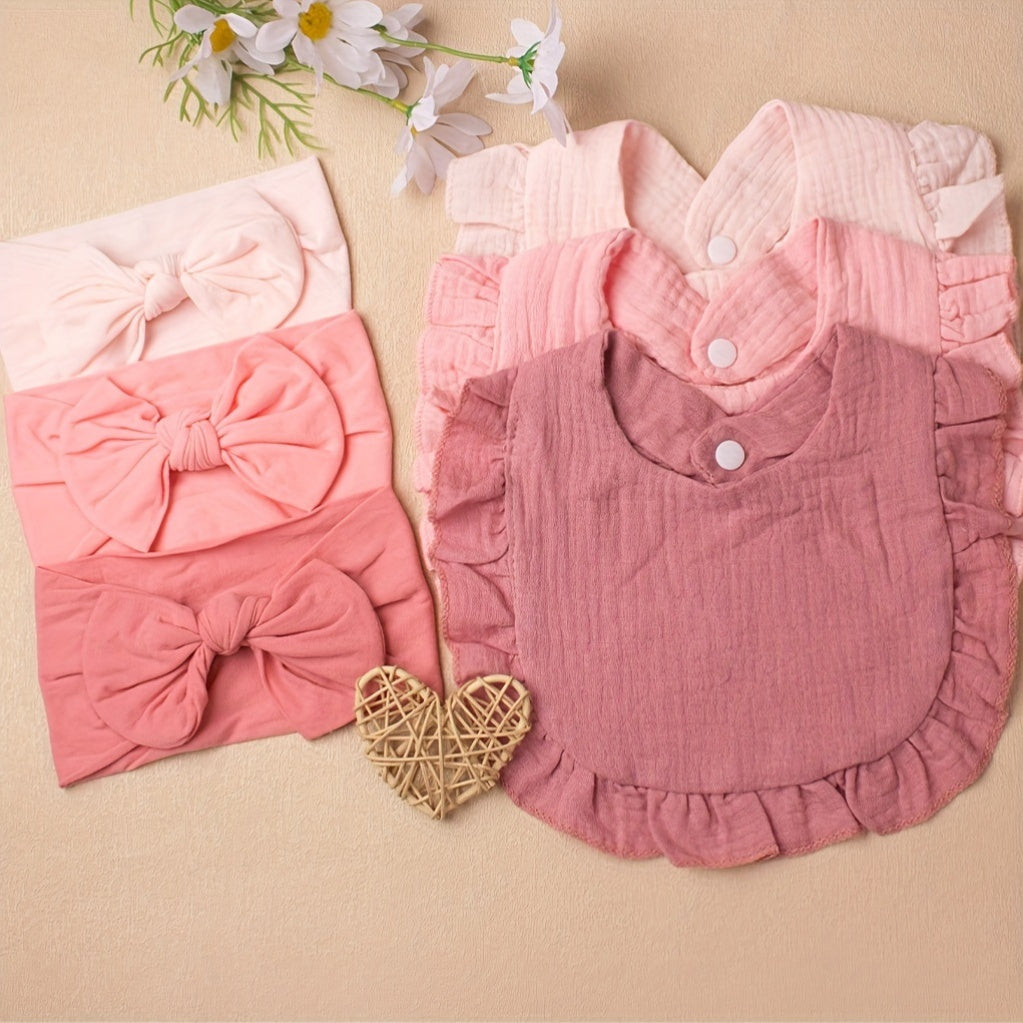 6 ta yumshoq va cho'ziluvchan nylon chaqaloq bosh bog'ichlari to'plami, kamzul va tupurish matolari bilan birga, qiziqarli malika aksessuarlar va bayram sovg'alari uchun ideal.