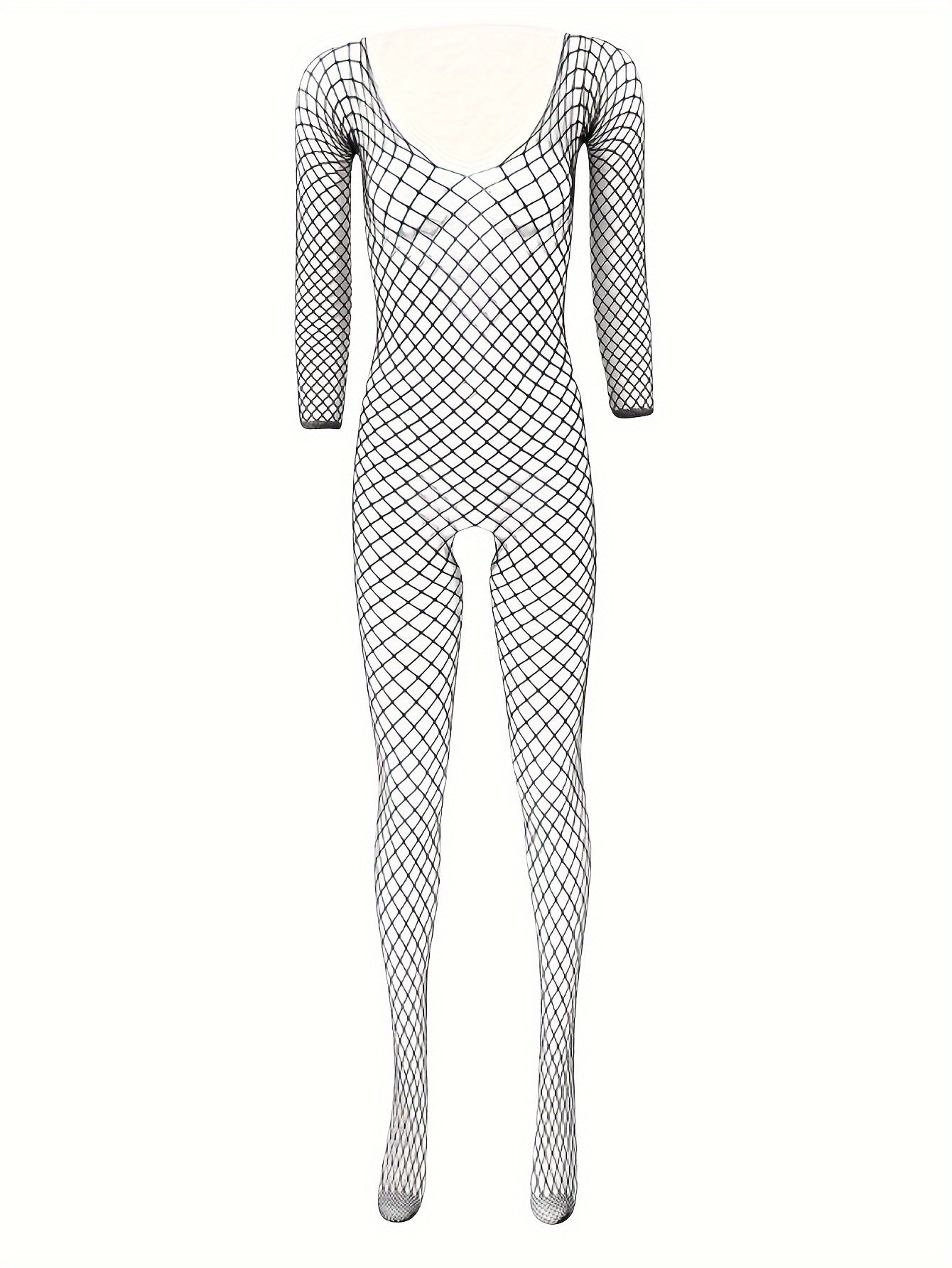 Women's Black Fishnet Lingerie Set Bodysuit with Open Crotch for Date Nights and Parties