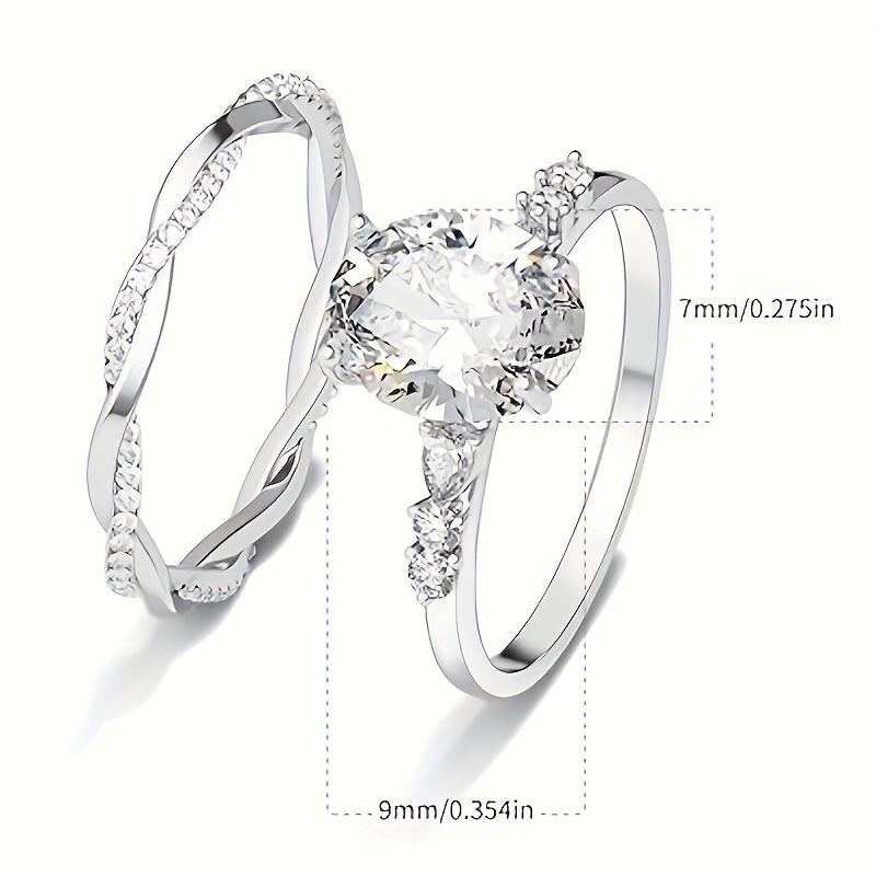 Sterling Silver S925 Bridal Set for Her Engagement Wedding Ring Stackable Zirconia