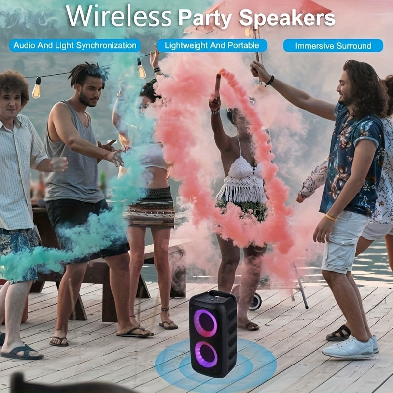 Wireless Portable Speaker with Microphone LED Lights 2400mAh Battery for Home Parties and Camping