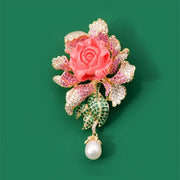 Брошь с пионовыми цветами, имитационными жемчужинами и стразами для украшения чонсам, ханфу, пальто