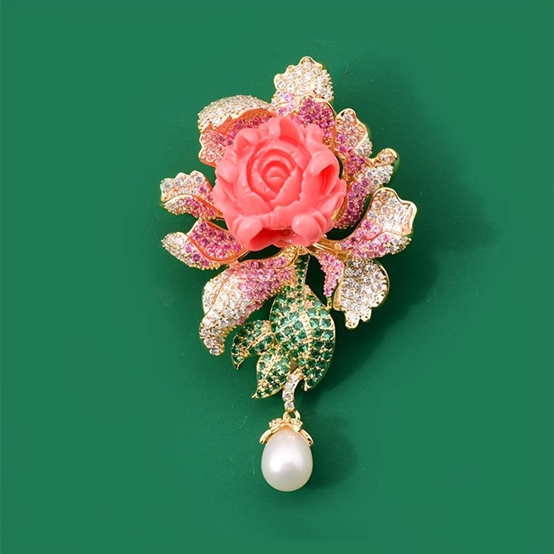 Peony gul broshka sun'iy marjonlar va rhinestones bilan Cheongsam Hanfu palto bezaklari uchun