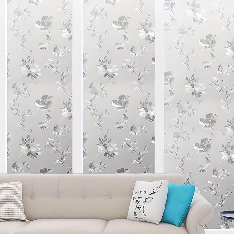 Hibiscus Flower Pattern Glass Window Stickers Frosted Privacy Film for Living Room Bedroom Kitchen