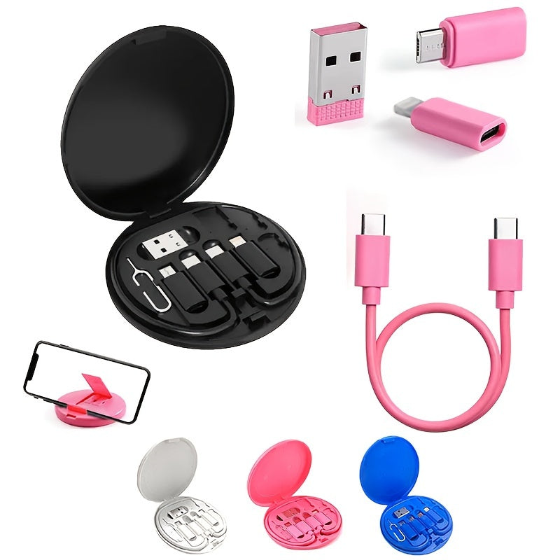 Chegaralararo sayohat uchun ko'p funksiyali besh-in-bir ma'lumot kabeli bilan PD mobil telefonini zaryadlash uchun saqlash qutisi.