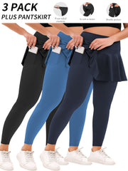 Plus Size High Waist Cropped Leggings with Pockets 3-Pack Elastane Knit