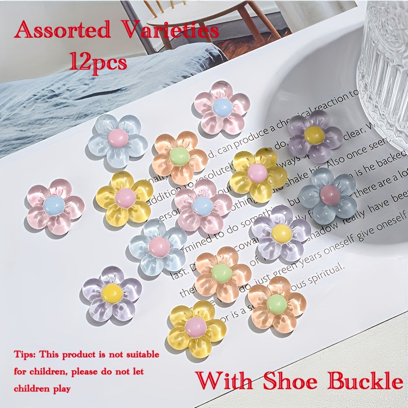 Colorful Resin Shoe Charms for Women with Floral Design 6-12 Pack