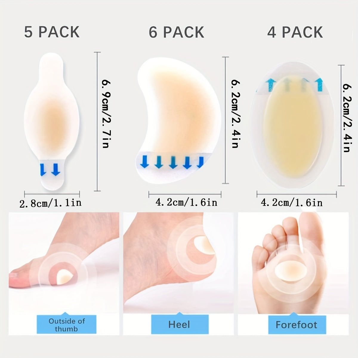 15pcs Transparent Gel Blister Covers for Heels Feet Toes with Markings