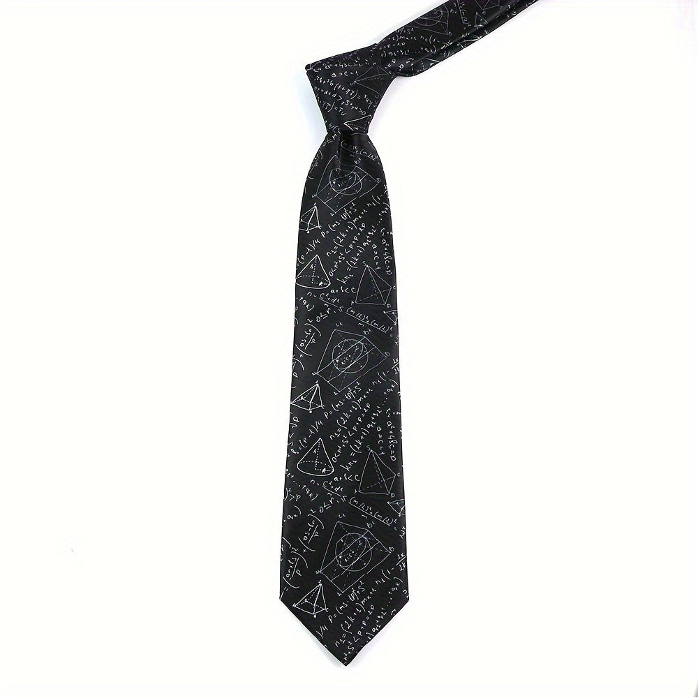 Silk-Like Printed Tie with Airplanes Planets Symbols Musical Notes Footballs for School Work Party