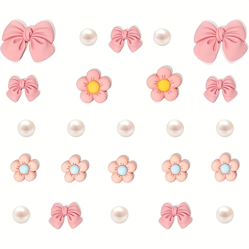 Ayollar uchun Resin pushti lent va gul charm to'plami, klogs va sandallar uchun