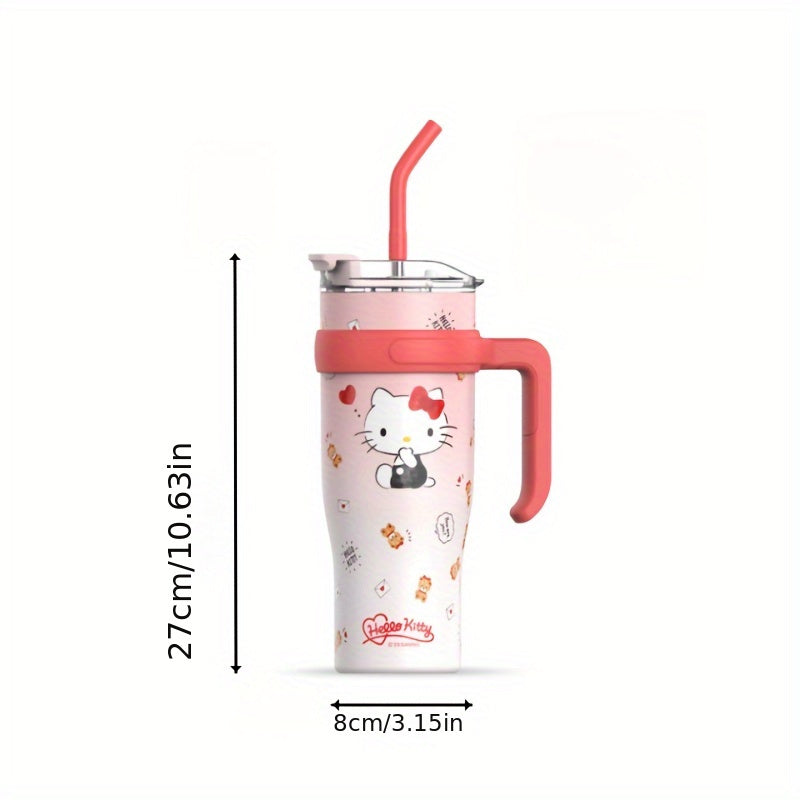 Vaso aislado de gran capacidad con diseño de Hello Kitty y pajilla para beber fácilmente