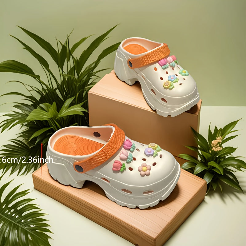 Women's Summer Plant-Themed Slip-On Shoes Pink White EVA Comfortable Casual