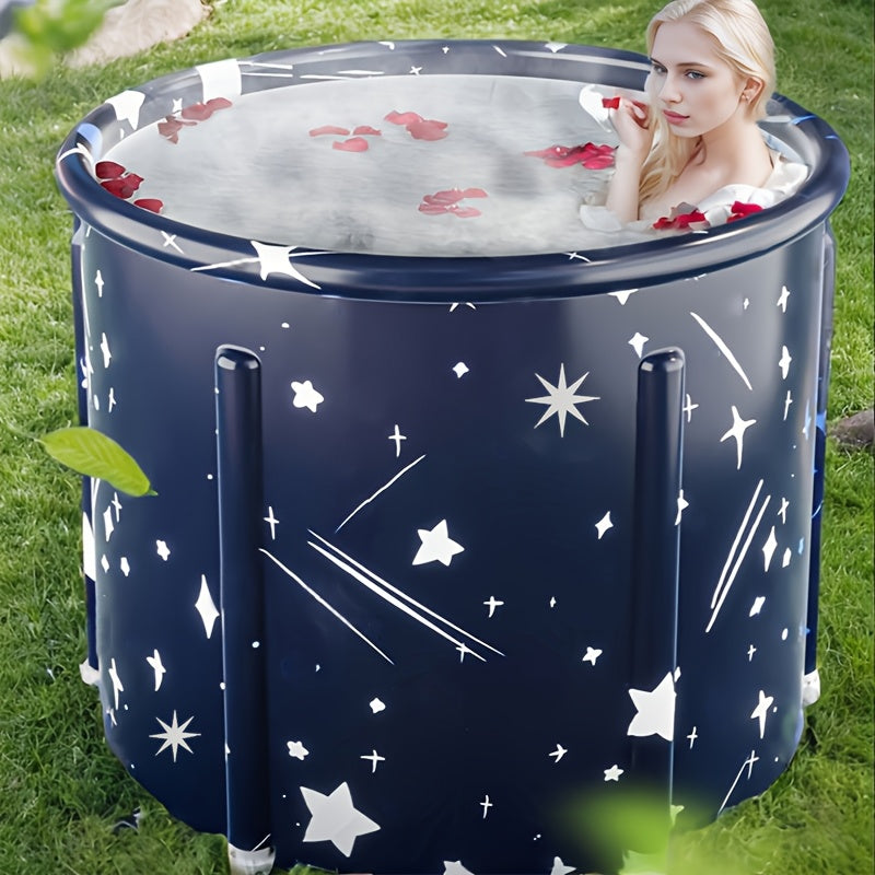 Portable Foldable Freestanding Bathtub with Heating Function for All Ages Blue Starry Design Indoor Outdoor