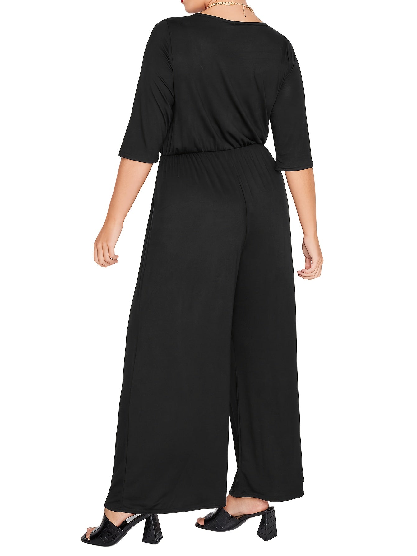 Plus Size Women's Jumpsuits V-Neck Elastic Waist Wide Legs Summer Spring