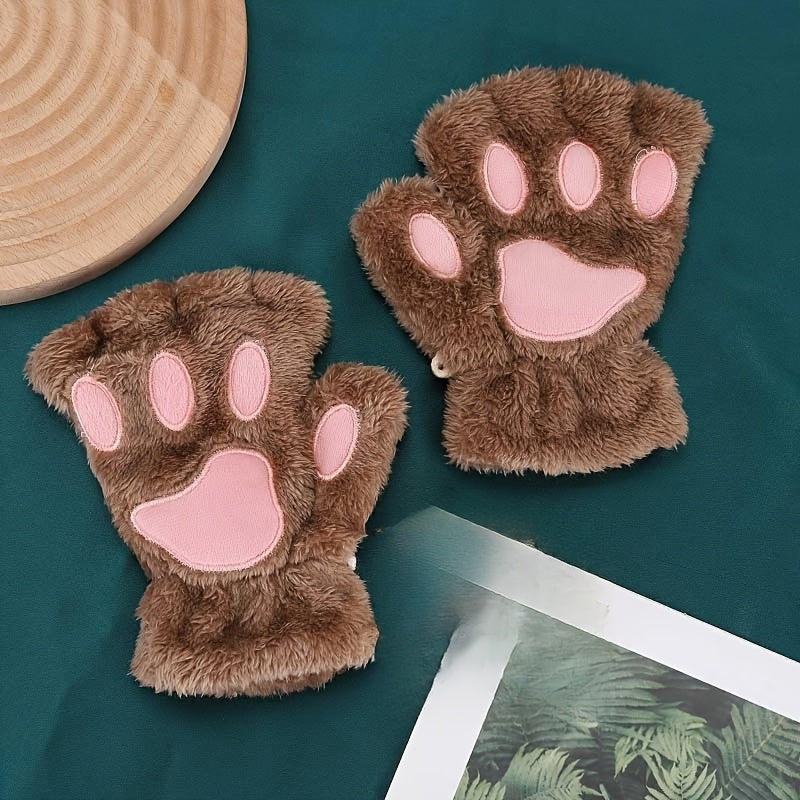 Cartoon Cat Paw Gloves Half-Finger Plush Warm Fashion for Parties