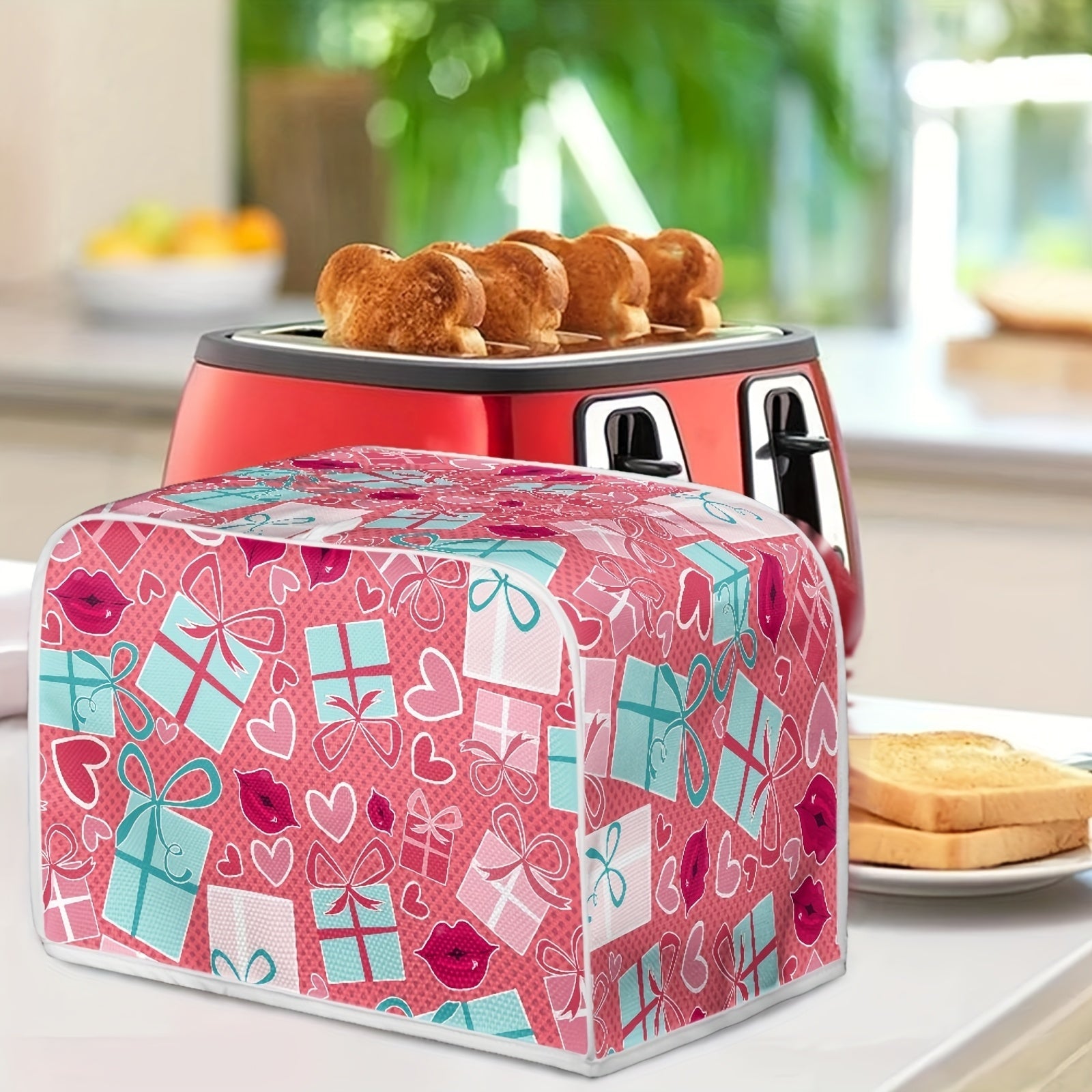 Festive Toaster Cover Polyester Dust Protector with Holiday Gnome Hearts Easter Eggs