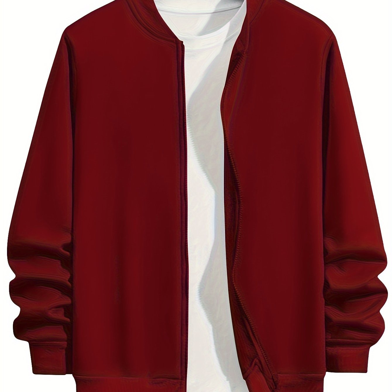 Men's Plus Size Lightweight Polyester Fall Jacket with Baseball Collar Zip-Up Brown White Interior