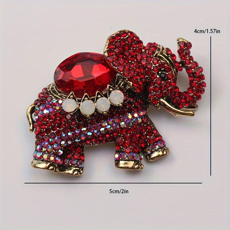 Elephant Brooch with Red Rhinestones Irregular Shape Vintage Style Jewelry for Clothing Decoration