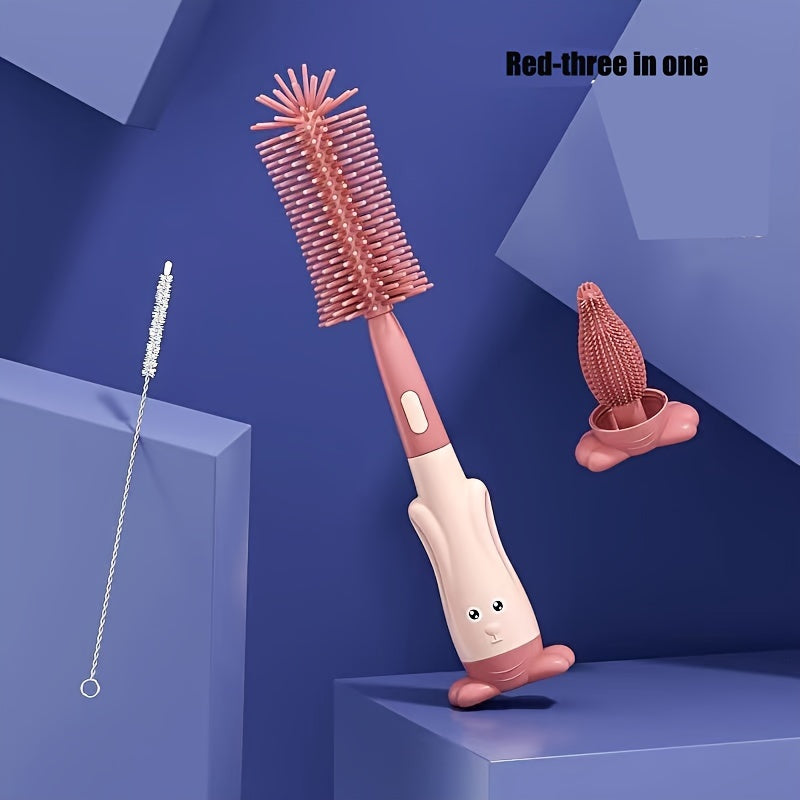 Set of Three Baby Bottle, Pacifier, and Straw Cleaning Brushes in Cartoon Design