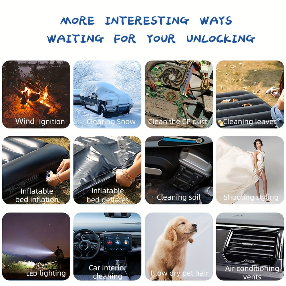 Портативный ручной вентилятор с мотором 130 000 об/мин и корпусом из углеродного волокна с встроенным фонариком